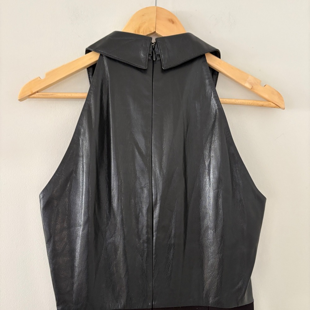 Donna Karan New York Womens Faux Leather Wide Leg Jumpsuit Black Size 10 Classic - Picture 12 of 13